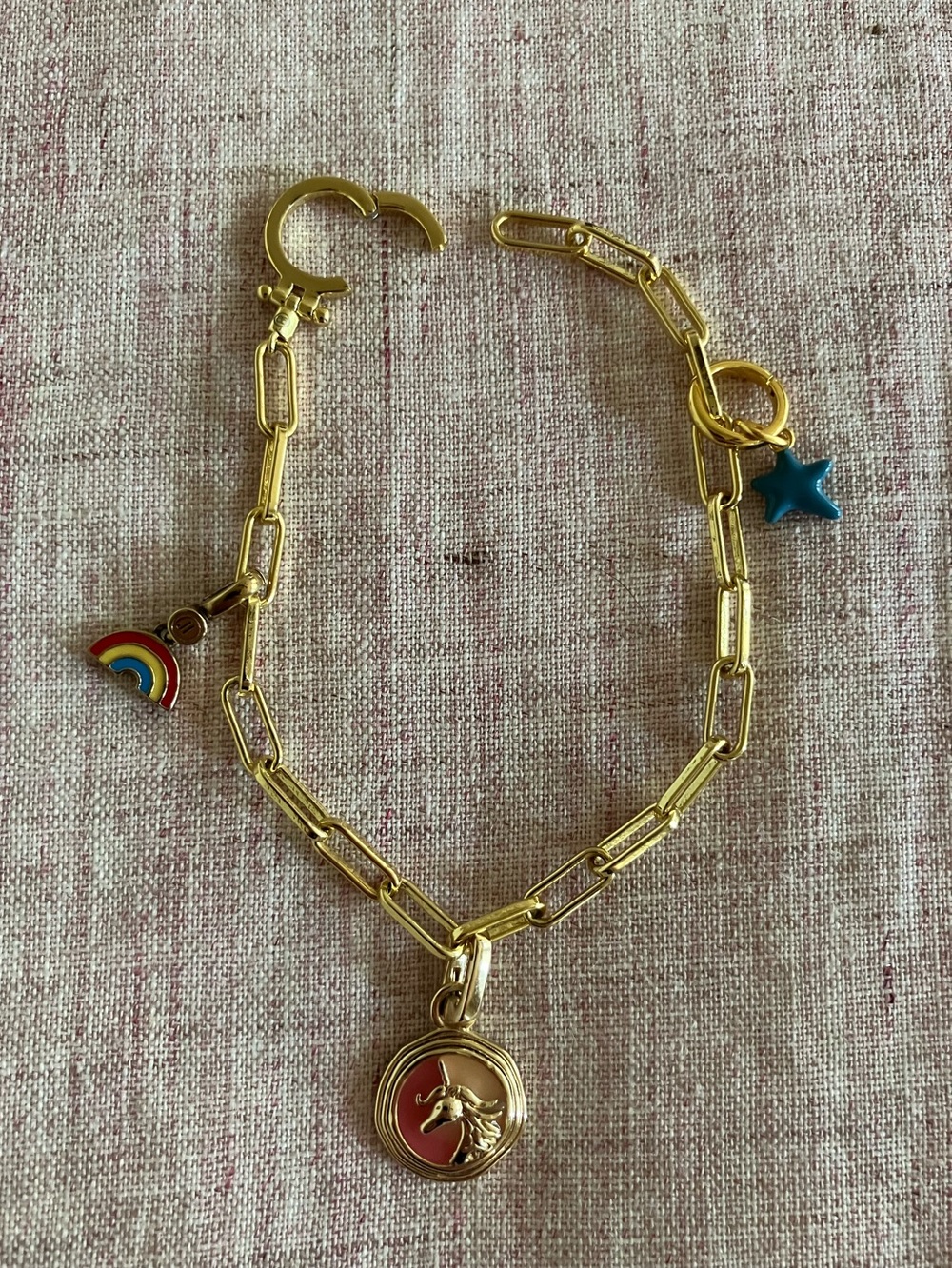 Gorjana Parker Bracelet with Three Charms, 18K Gold Plated Brass